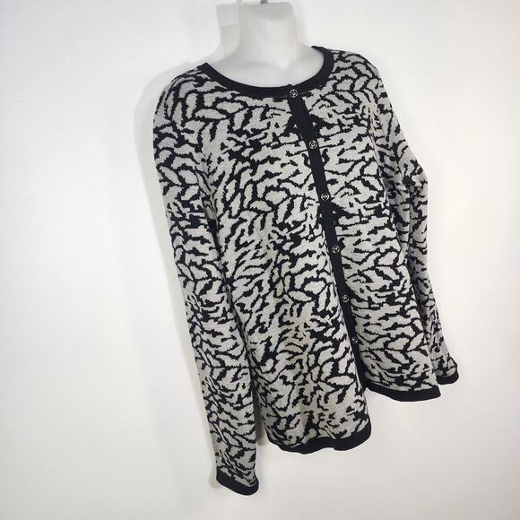 Denim & Co Cardigan Sweater Women Medium Black Jacquard Button Front Long Sleeve - Picture 5 of 9